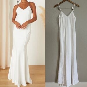 Taliana White Lace Button Back Maxi Dress